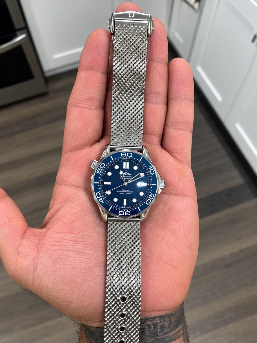 Omega Seamaster Men's Stainless Steel Mesh Watch - Blue Dial